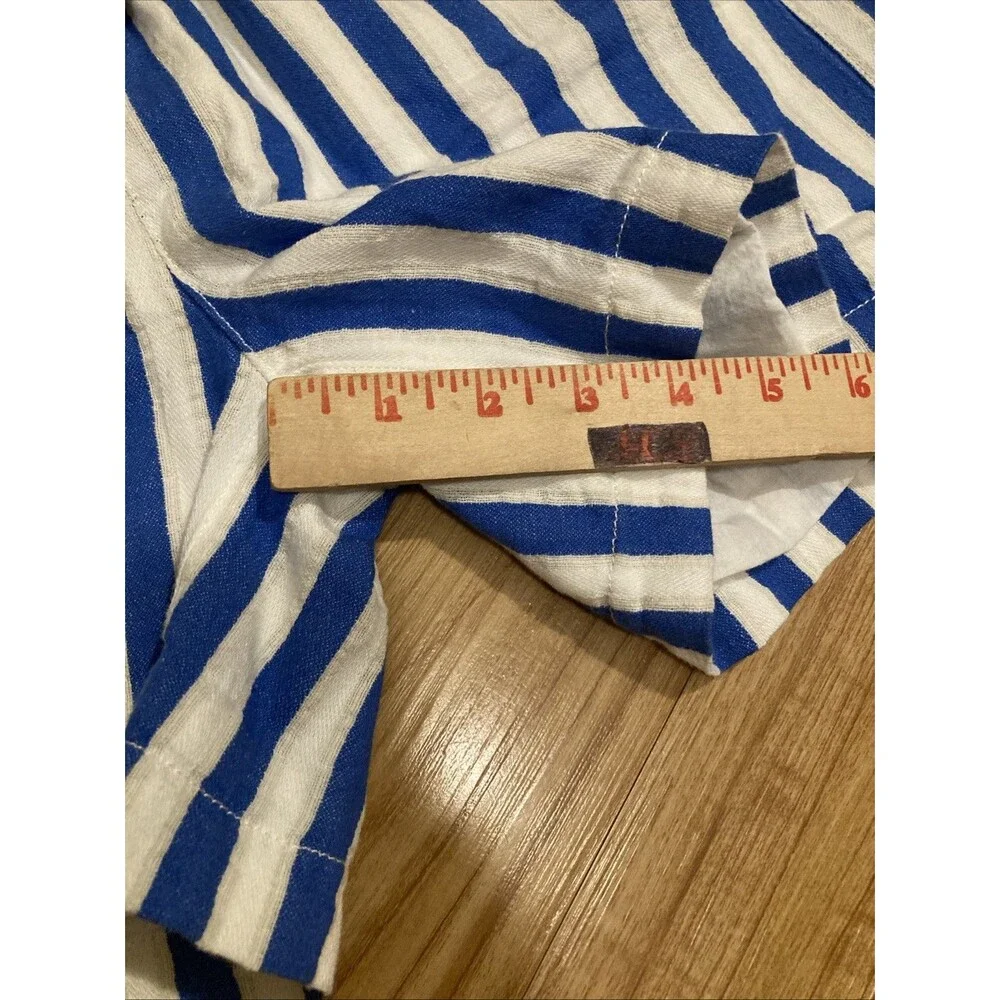 J Crew Womens XS Blue‎ White Striped Linen Blend Paperbag Tie Waist Shorts Beach